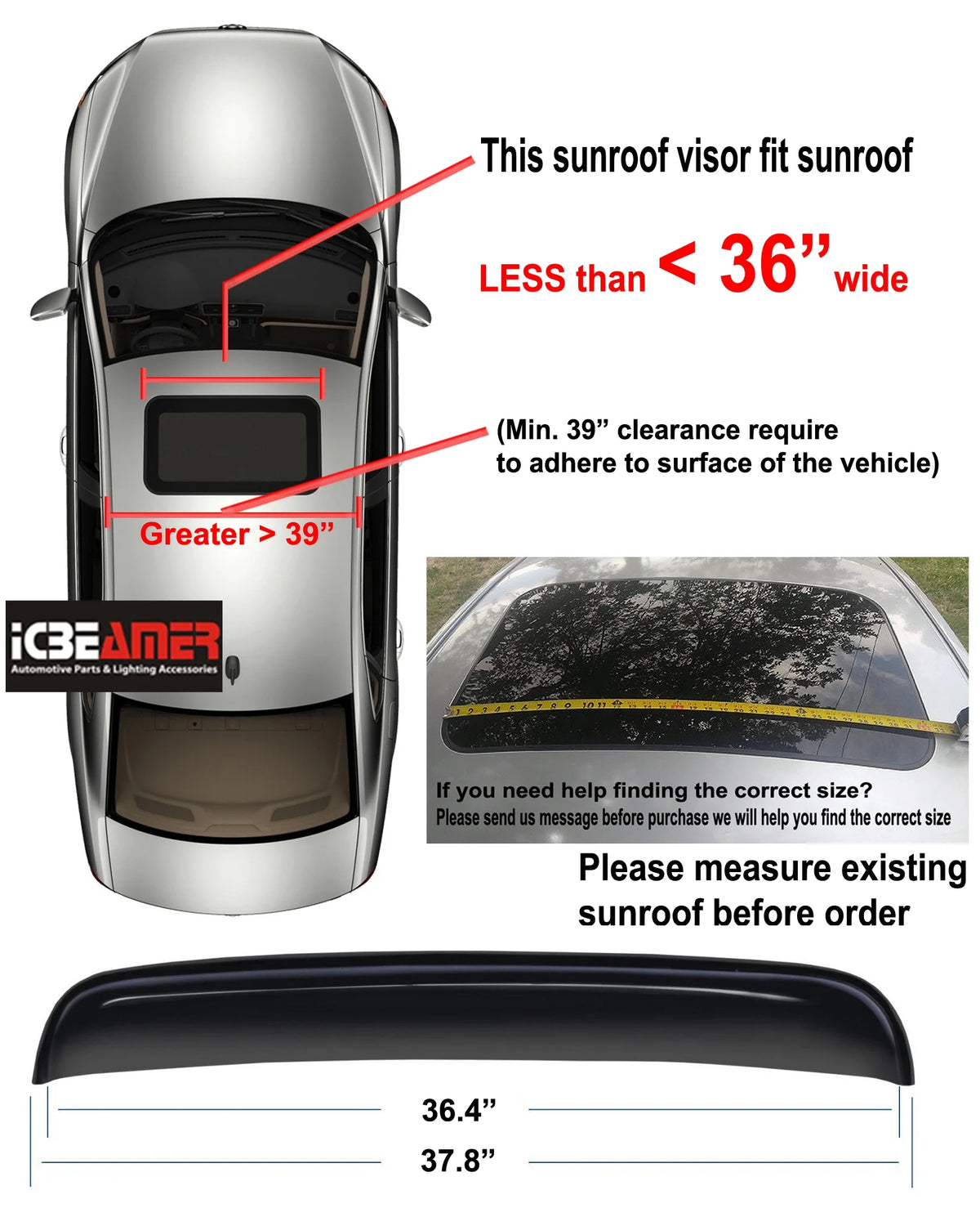 37.8" 980mm Tinted Sunroof Wind Deflector Visor with Double Side Tape Z875