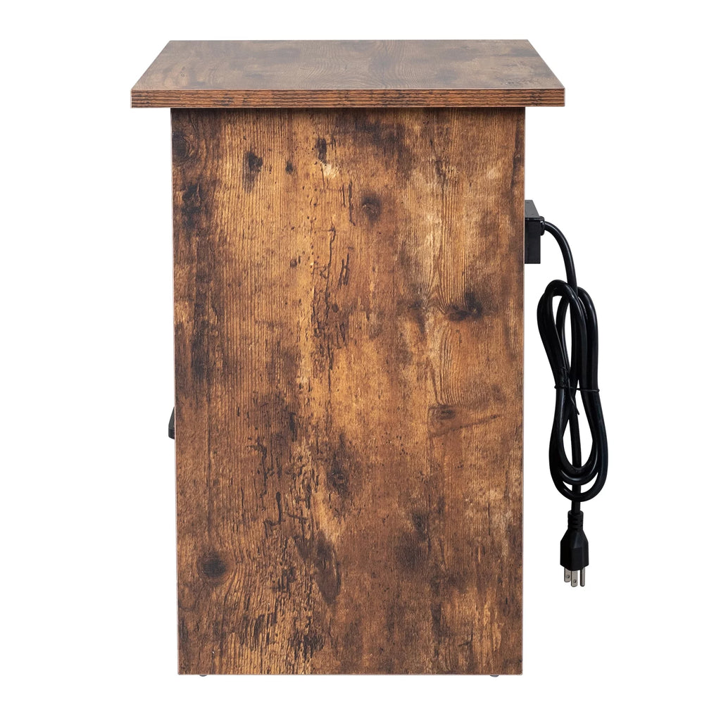 Vintage Nightstand with Charging Station, Industrial Bedside Cabinet G661