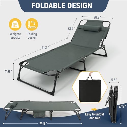 Adjustable 4-Position Folding Camping Cot with Mattress M48982