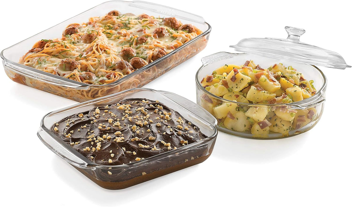 3-Piece Glass Casserole Baking Dish Set with 1 Cover C1550