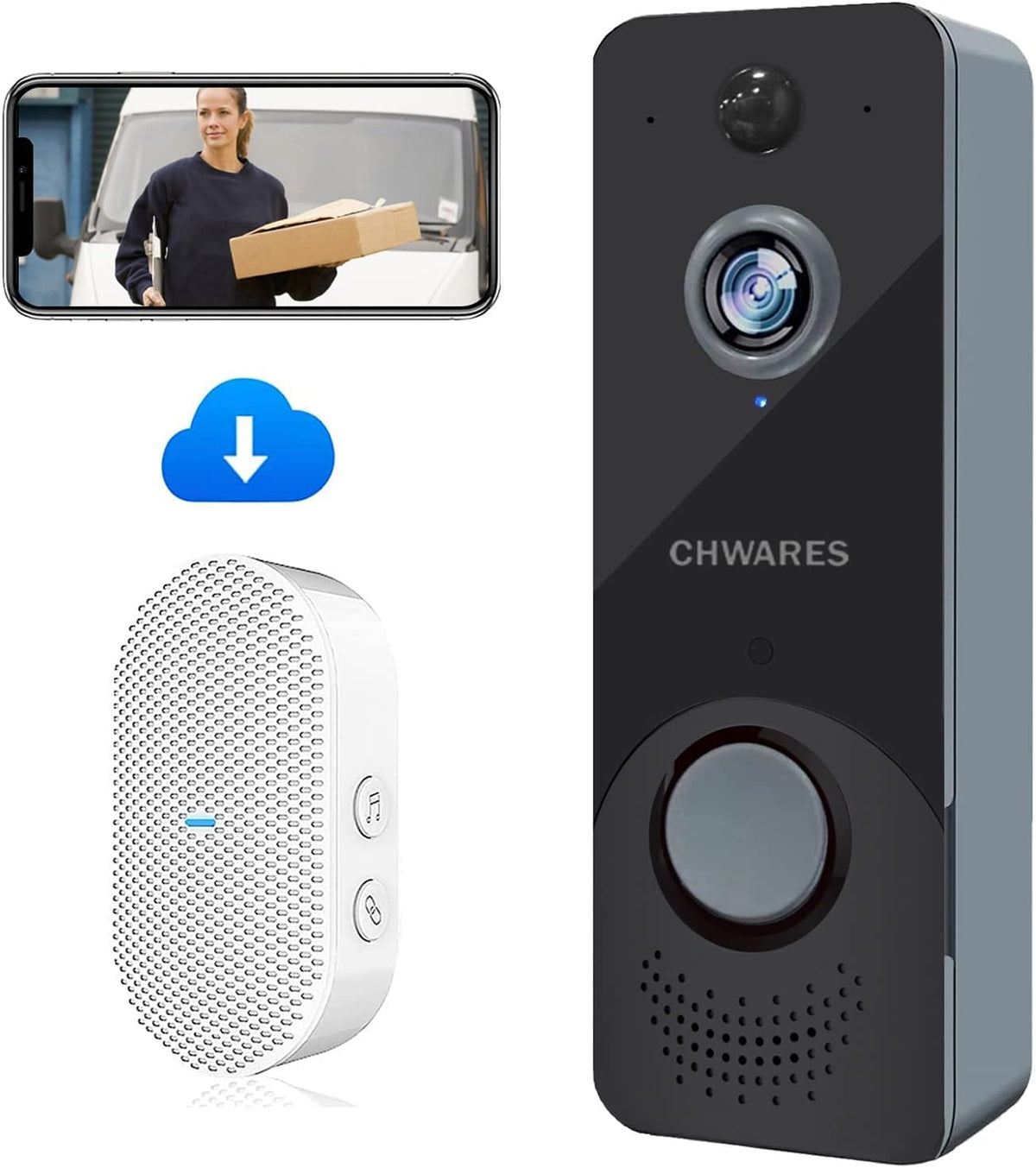 Wireless Video Doorbell Camera with Chime, 1080P HD, 2-Way Audio, Night Vision, Battery Powered W1900