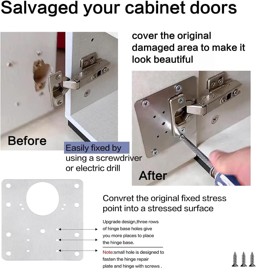 16pack Stainless Steel Cabinet Hinge Repair Plate kit with Mounting Screws U49379