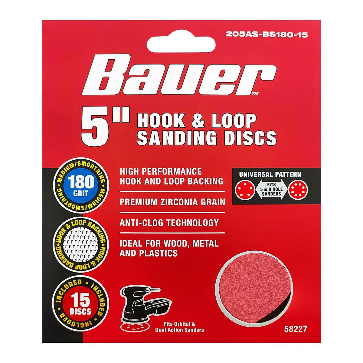 5 in. 180-Grit Hook-and-Loop Sanding Discs, 15-Pack B591