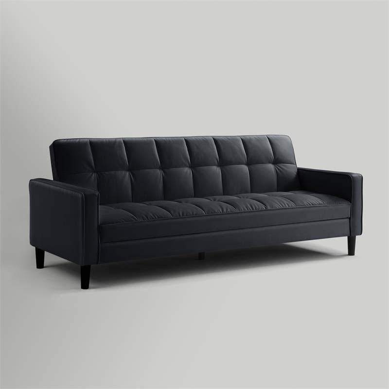 Black Faux Leather Convertible Sleeper Sofa W90129