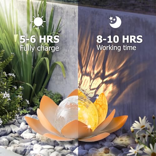 Solar Light Outdoor 2Pack Amber Crackle Glass Metal LED Flower Decoration Q80979