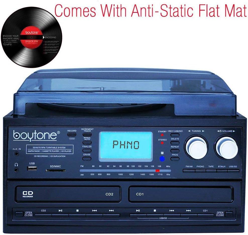 Bluetooth Dual CD Player AM/FM Radio Turntable Record Player with Cassette Player G164955