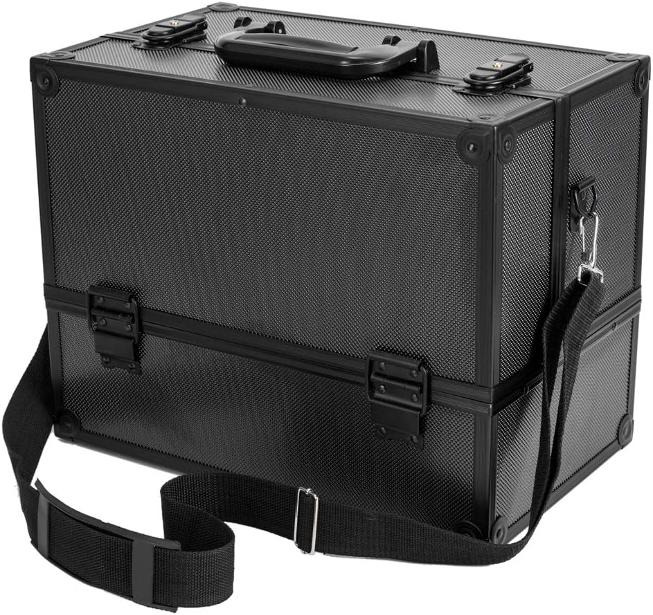 Portable Makeup Train Case with Lock and Compartments, black Y43909