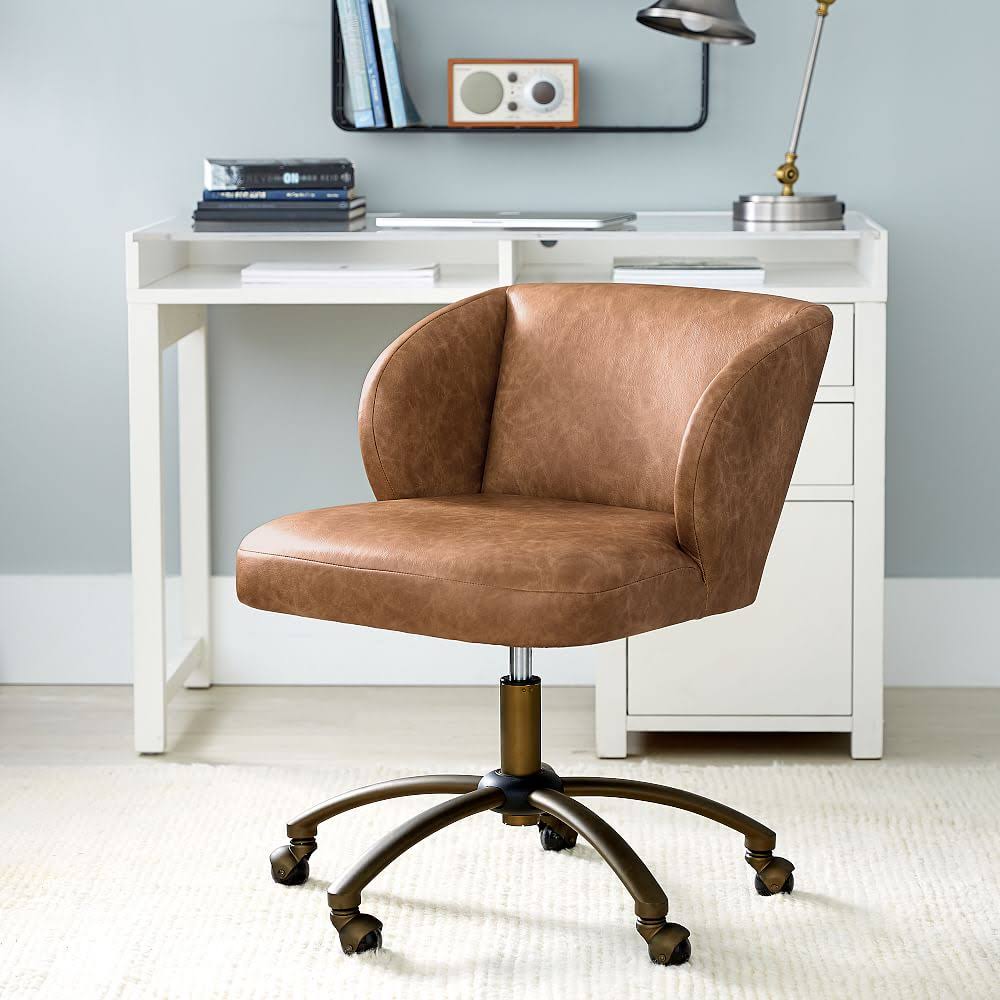 Caramel Vegan Leather Wingback Swivel Desk Chair T83178