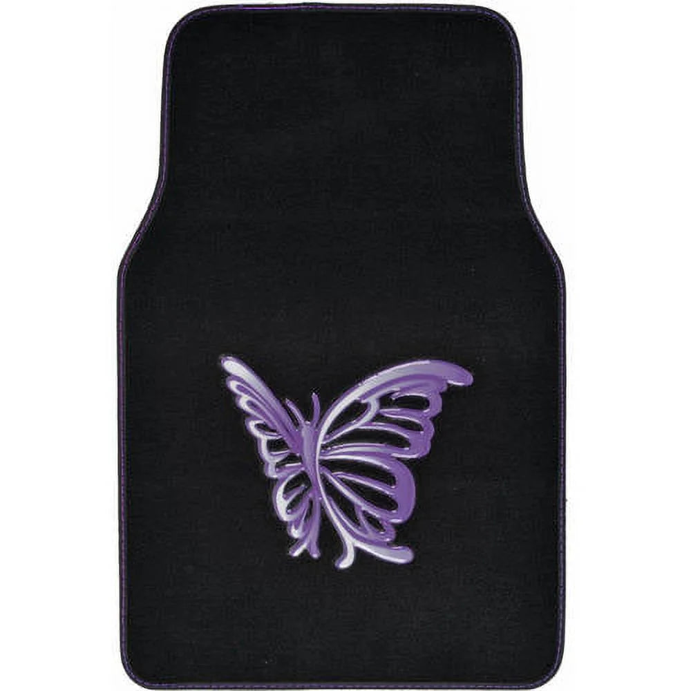 Purple White Butterfly Design Carpet Car Floor Mats Full Set with Rubber Backing C182