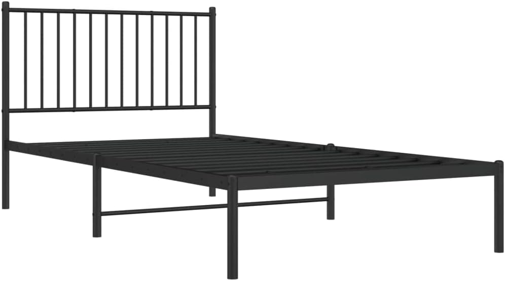 Black Metal Bed Frame with Headboard 39.4"x78.7" A55326