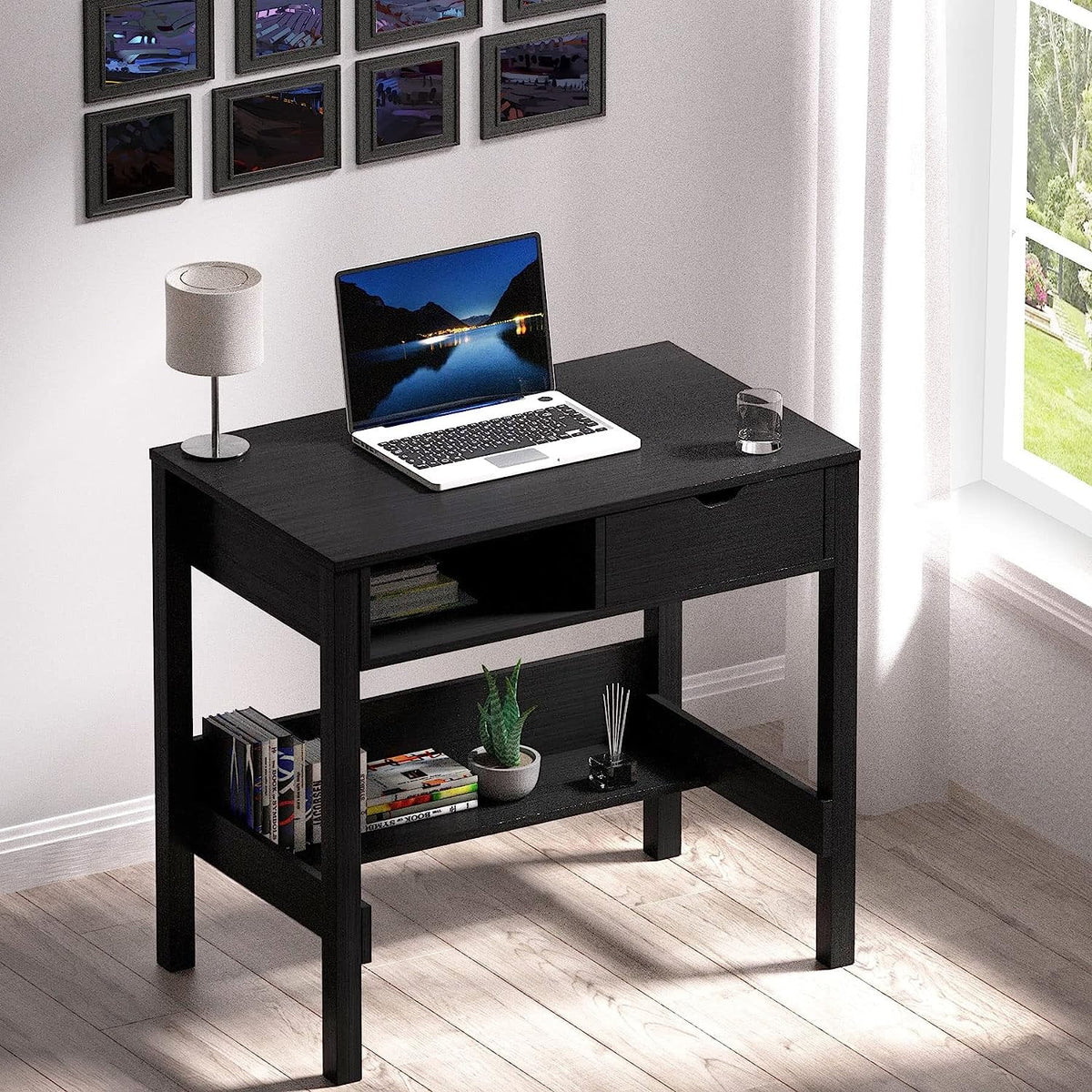 Black 32 inch Computer Desk with Drawers L5650