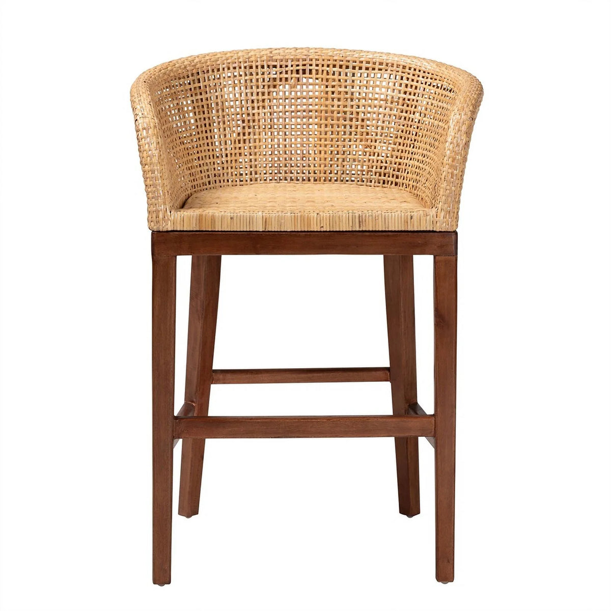Natural Rattan and Walnut Brown Acacia Wood Counter Stool S49241