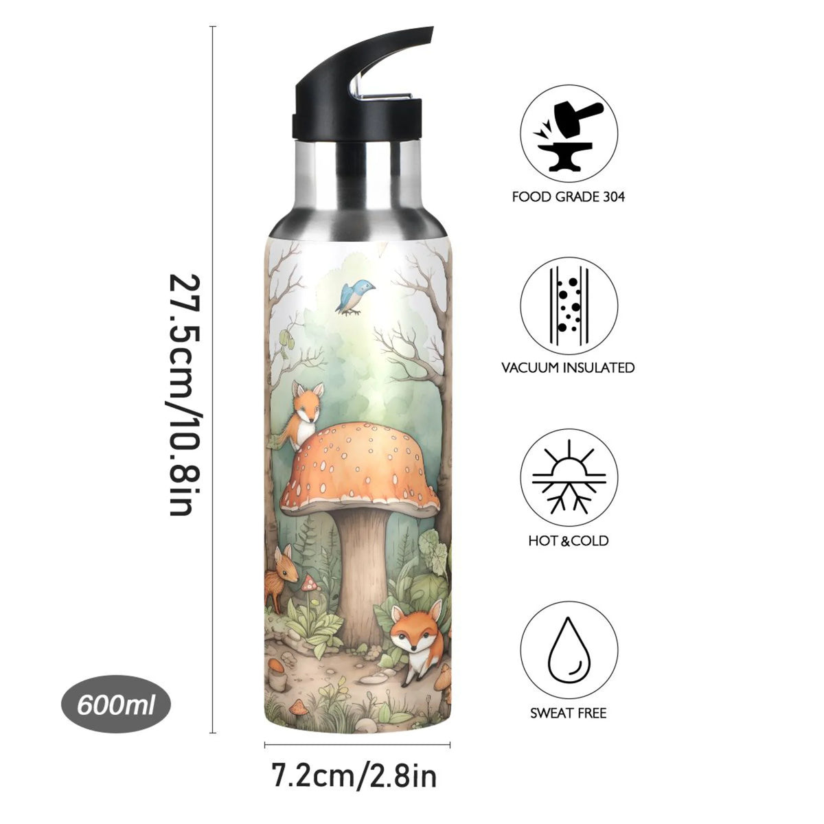 Stainless Steel Insulated Thermos Vacuum Flask Water Bottle with Straw Lid T460340