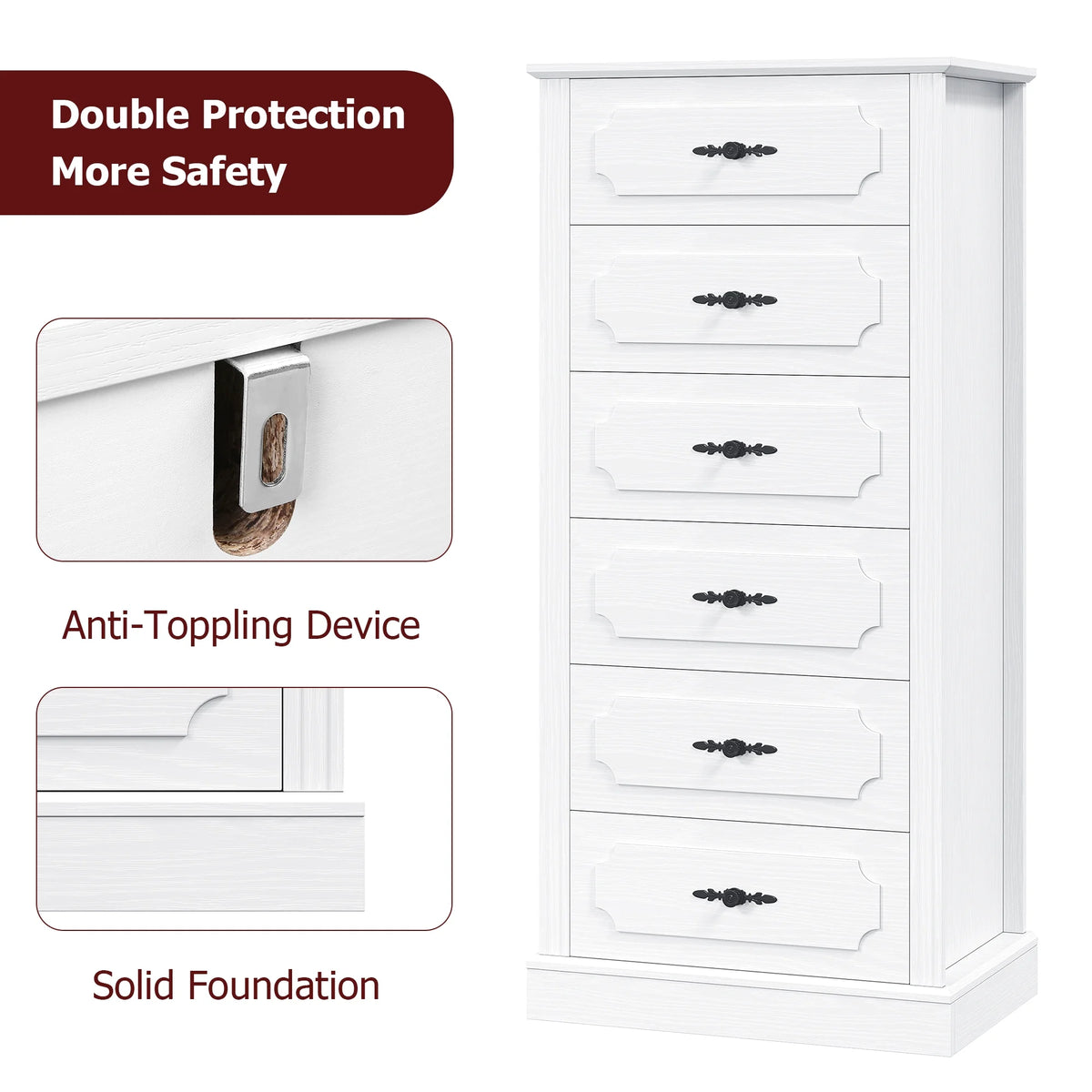 White 6 Drawer Wood Dresser A851845