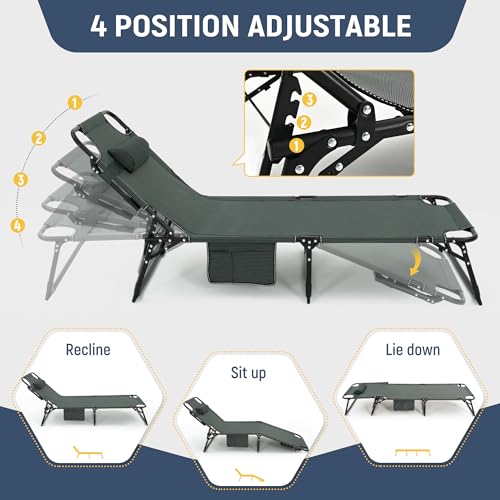Adjustable 4-Position Folding Camping Cot with Mattress M48982