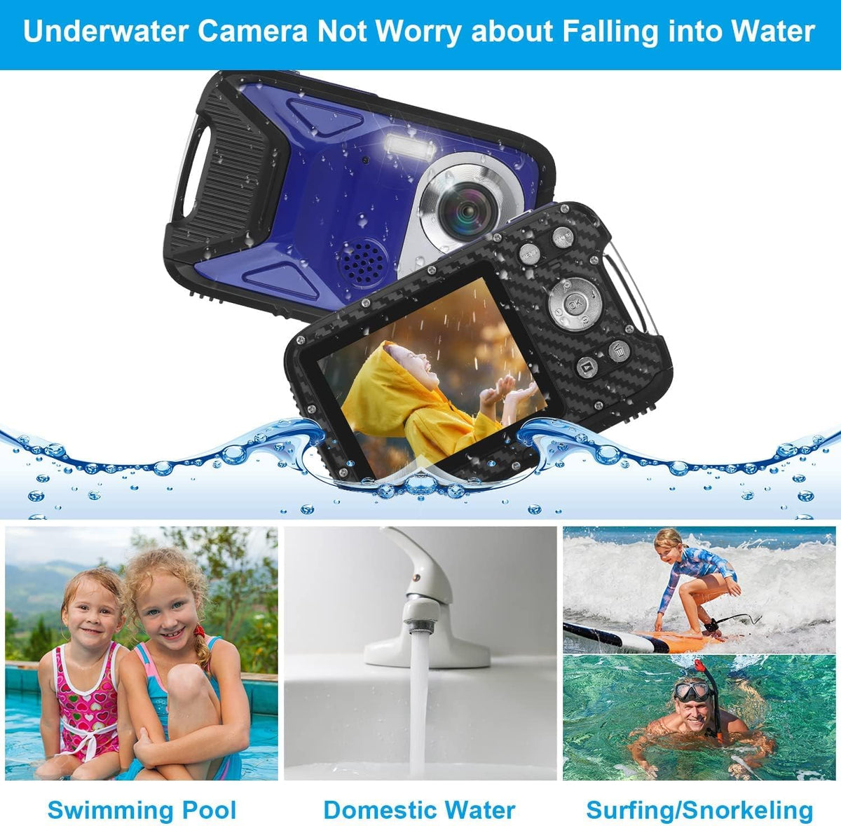 Waterproof Digital Camera 1080P 21MP HD Underwater Kids Camera with 2.8 LCD Screen 8X Digital Zoom Rechargeable Point and Shoot Camera I1962
