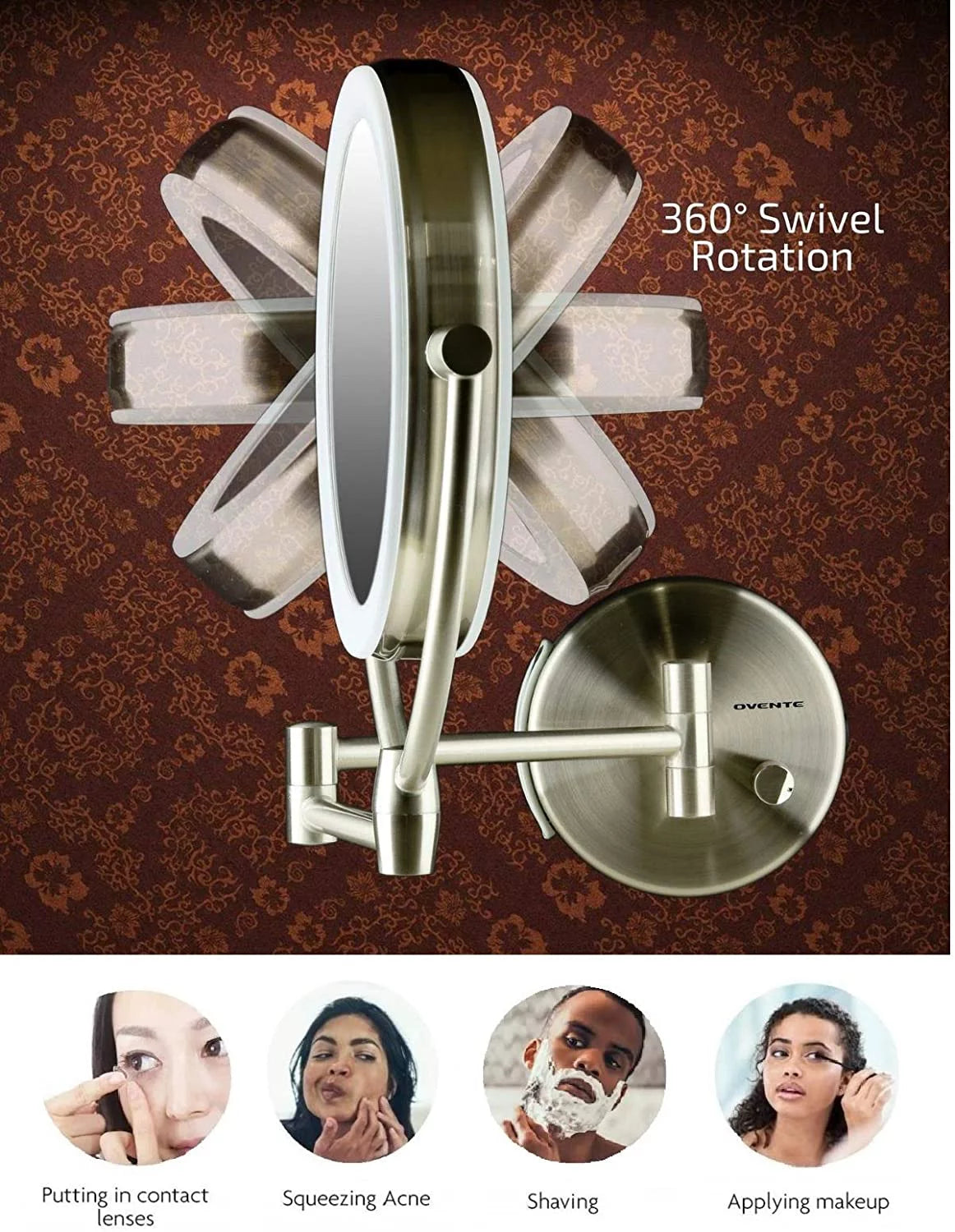 7.5" Lighted Wall Mount Double Sided Makeup Mirror 1X & 10X Magnifier Q9944