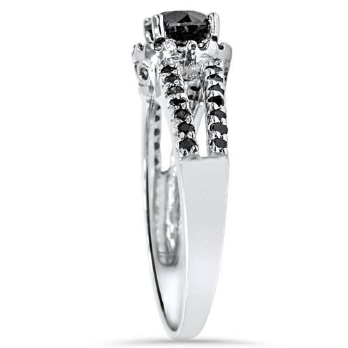 14K White Gold Black Diamond Pave Halo Engagement Ring Z2827