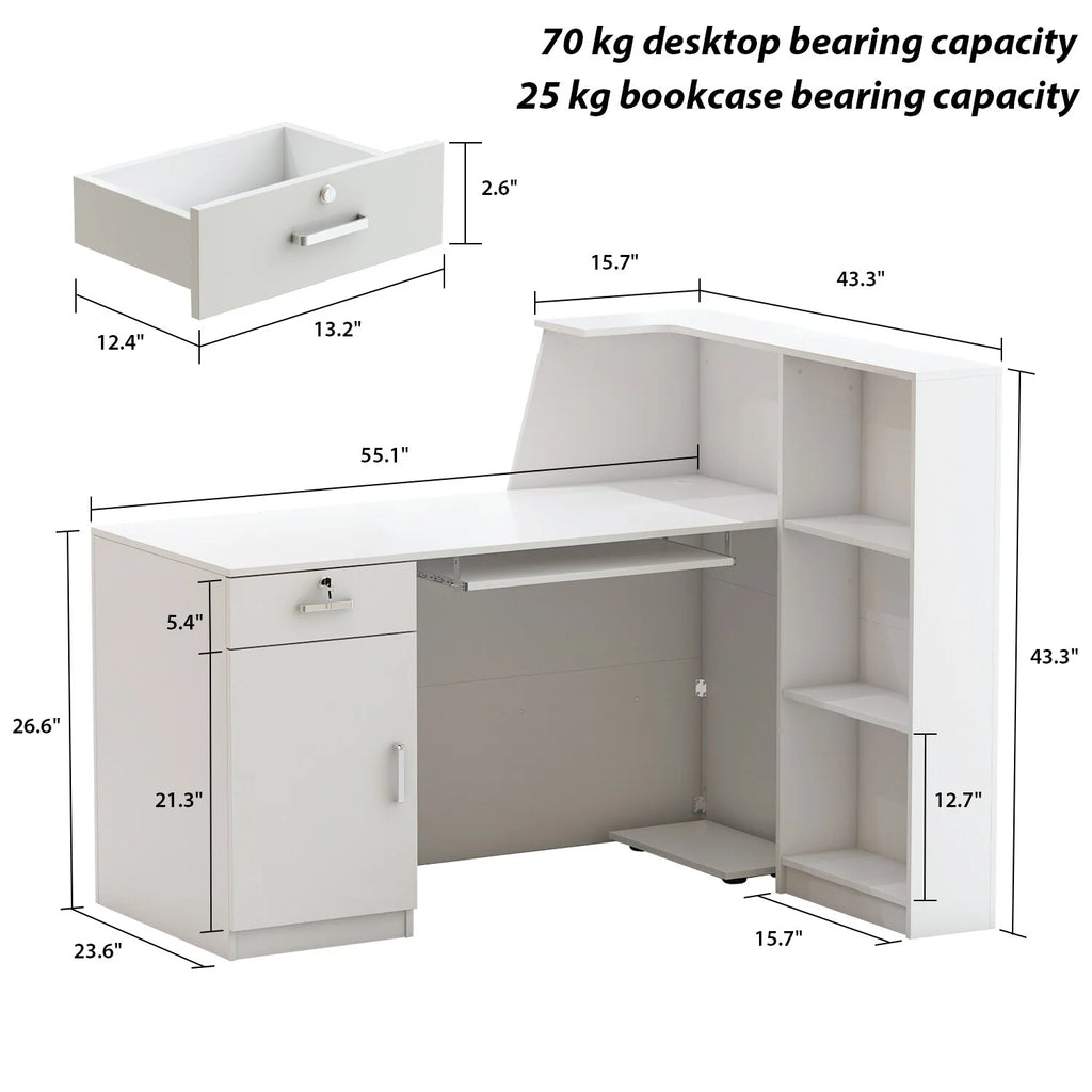 55.1"W L-Shape Wood Reception Desk with Keyboard Tray L781613