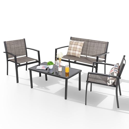 4 Pieces Patio Furniture Set with Glass Coffee Table W1070