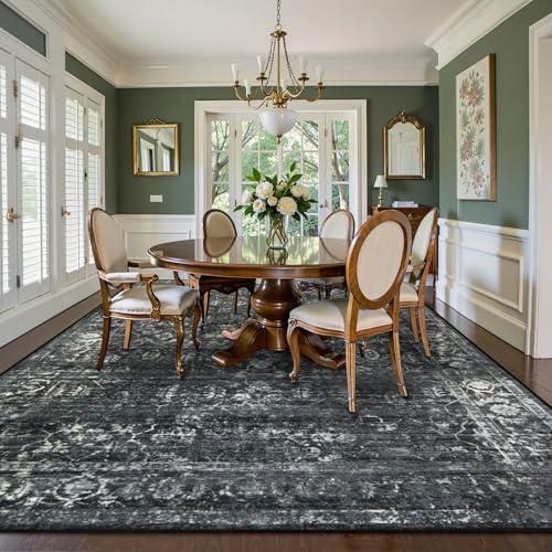 8x10 Washable Black Grey Area Rug N245061
