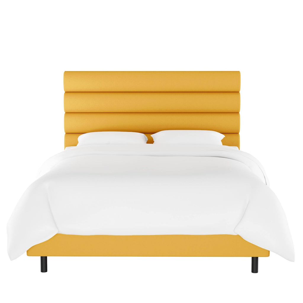 Queen Horizontal Channel Bed Yellow Velvet I973