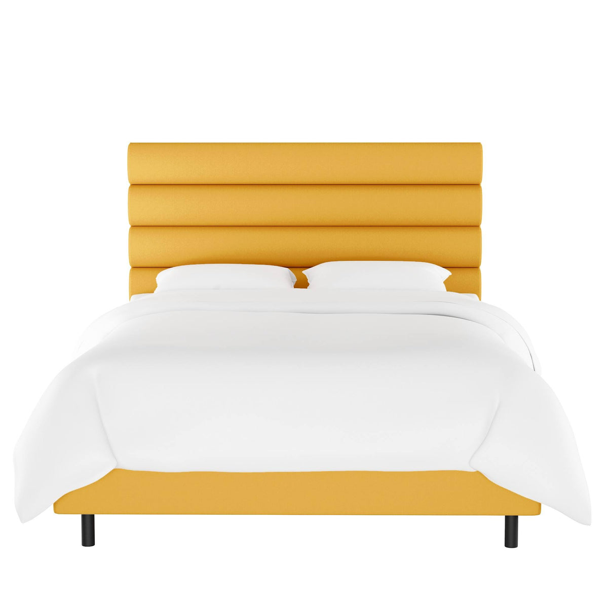 Queen Horizontal Channel Bed Yellow Velvet I973