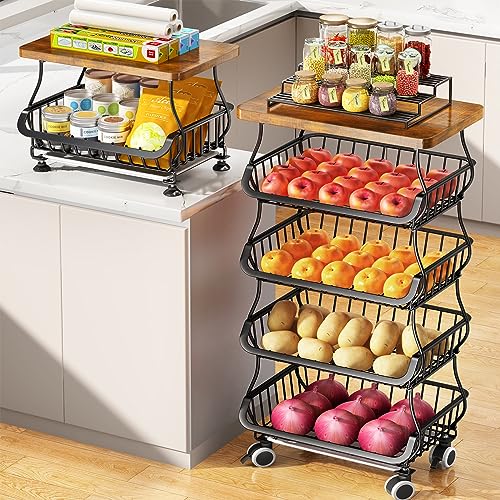 White 5 Tier Wire Fruit Basket with Wheels T390