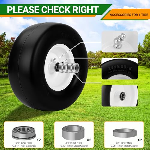 2 PCS 13x5.00-6 Flat Free Tire and Wheel with 3/4" Extra 5/8" Bearings C6805