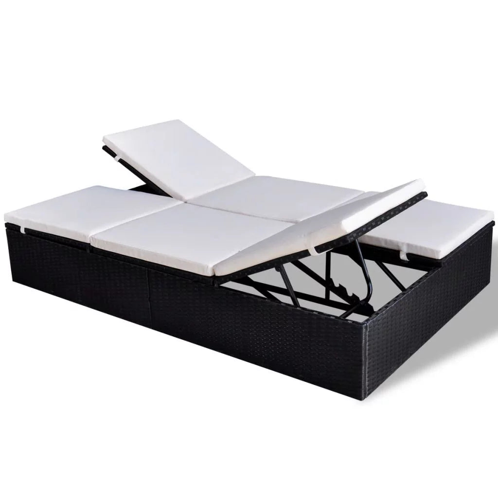 Double Chaise Lounge Chair 2-Person Poly Rattan Sun Lounger with Adjustable Cushion T12621