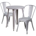 Silver Round Metal Table Set with 2 Cafe Chairs Z3614