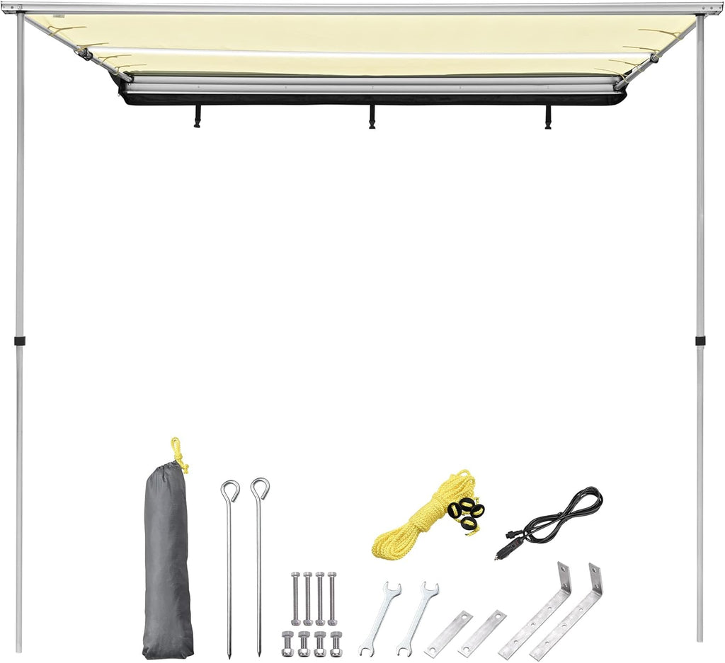 6.6x8.2' Pull Out Car Side Awning with LED Light Beige W8587