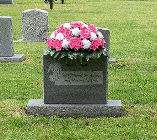 Sapphire Blue Open Rose with White Mum Saddle Artificial Cemetery Flowers Z791