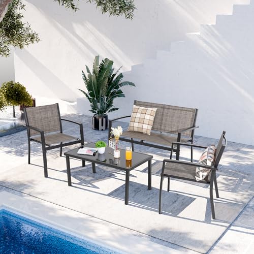 4 Pieces Patio Furniture Set with Glass Coffee Table W1070