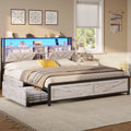 Washed Oak Grey Full Size Bed Frame with 4 Drawers A552