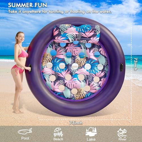 73" x 73" Inflatable Pool Float with Removable Pillow & Handles Y897870