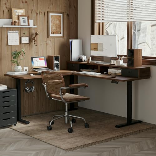 Black L Shaped Electric Standing Desk with 2 Drawers F218657