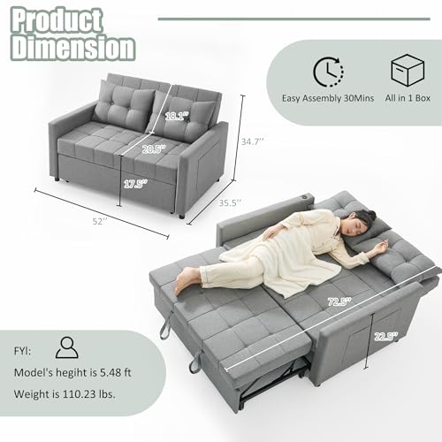 Light Gray Linen Sleeper Sofa with Pull-Out Bed G614655