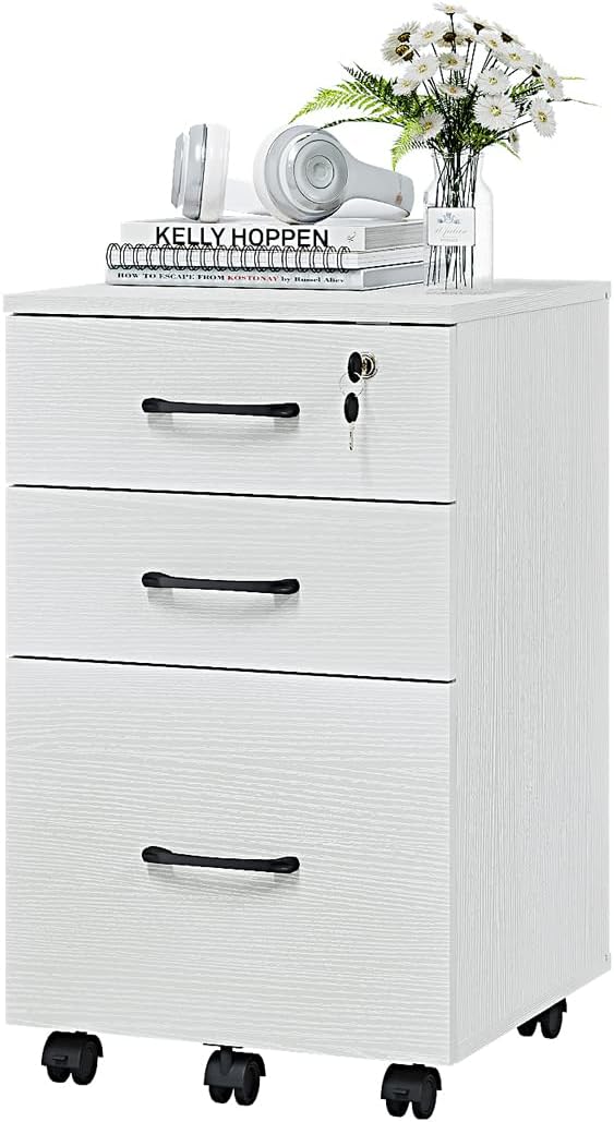 Black 3 Drawer Wood Mobile File Cabinet N942082