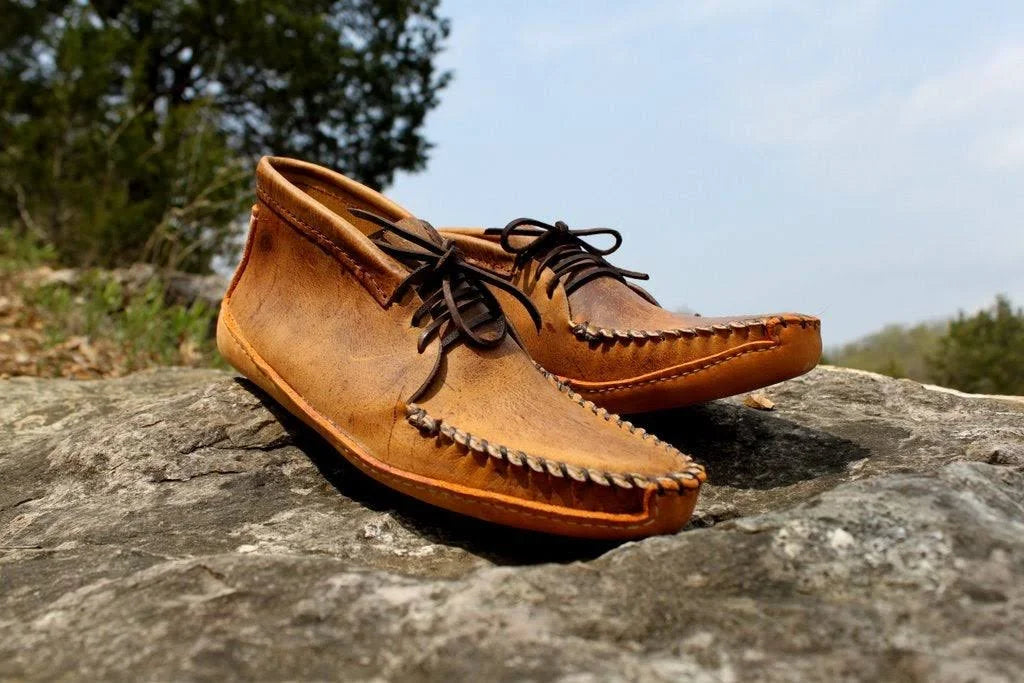 Tan Distressed Batwing Moccasins A132