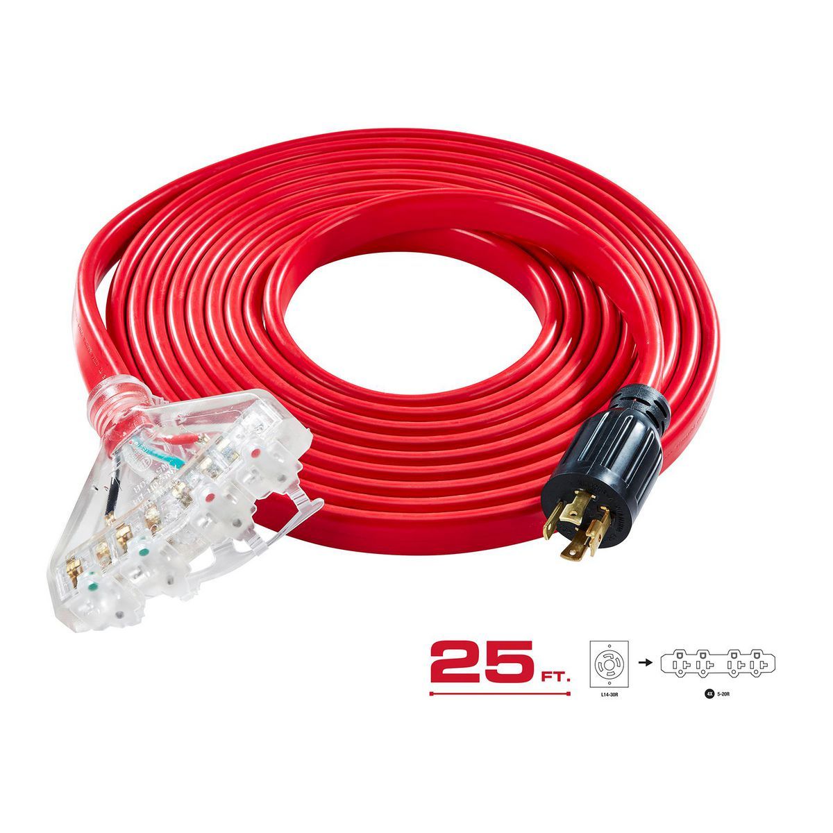 25 ft. 30 Amp 125/250V 4-Outlet Generator Extension Cord O40527