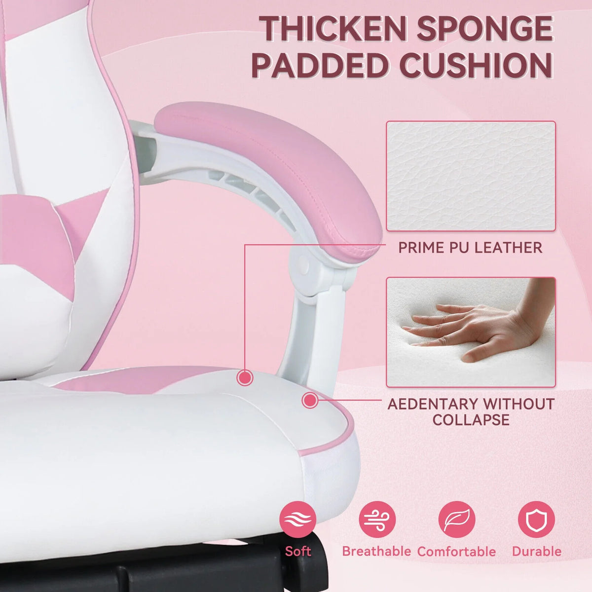 Pink Ergonomic Reclining Gaming Chair with Footrest K925833