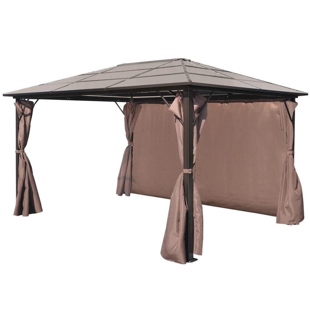 Gazebo with Curtain Sunshade Shelter Hook, Loop Fastener Sunlight Brown Aluminum 13' x 10' x 8' R628