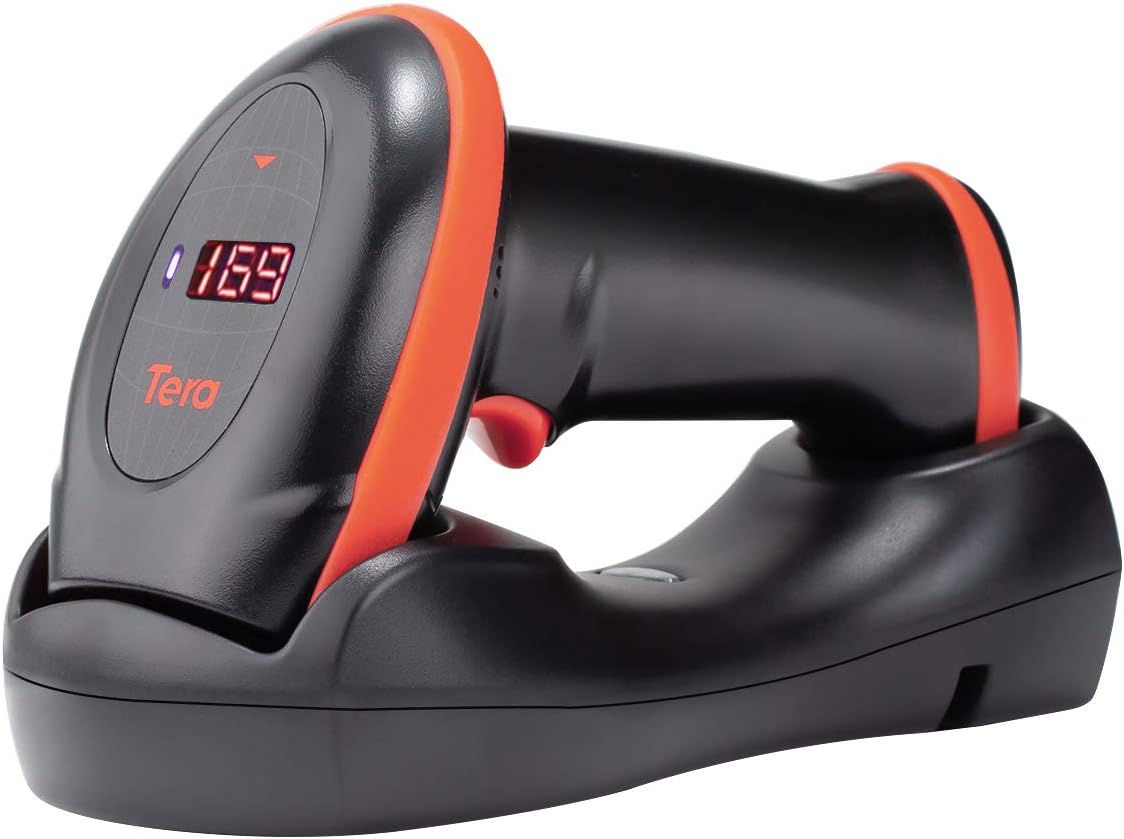 Wireless 1D 2D QR Barcode Scanner with Cradle Display Counting Screen Handheld Image Bar Code Reader V245268