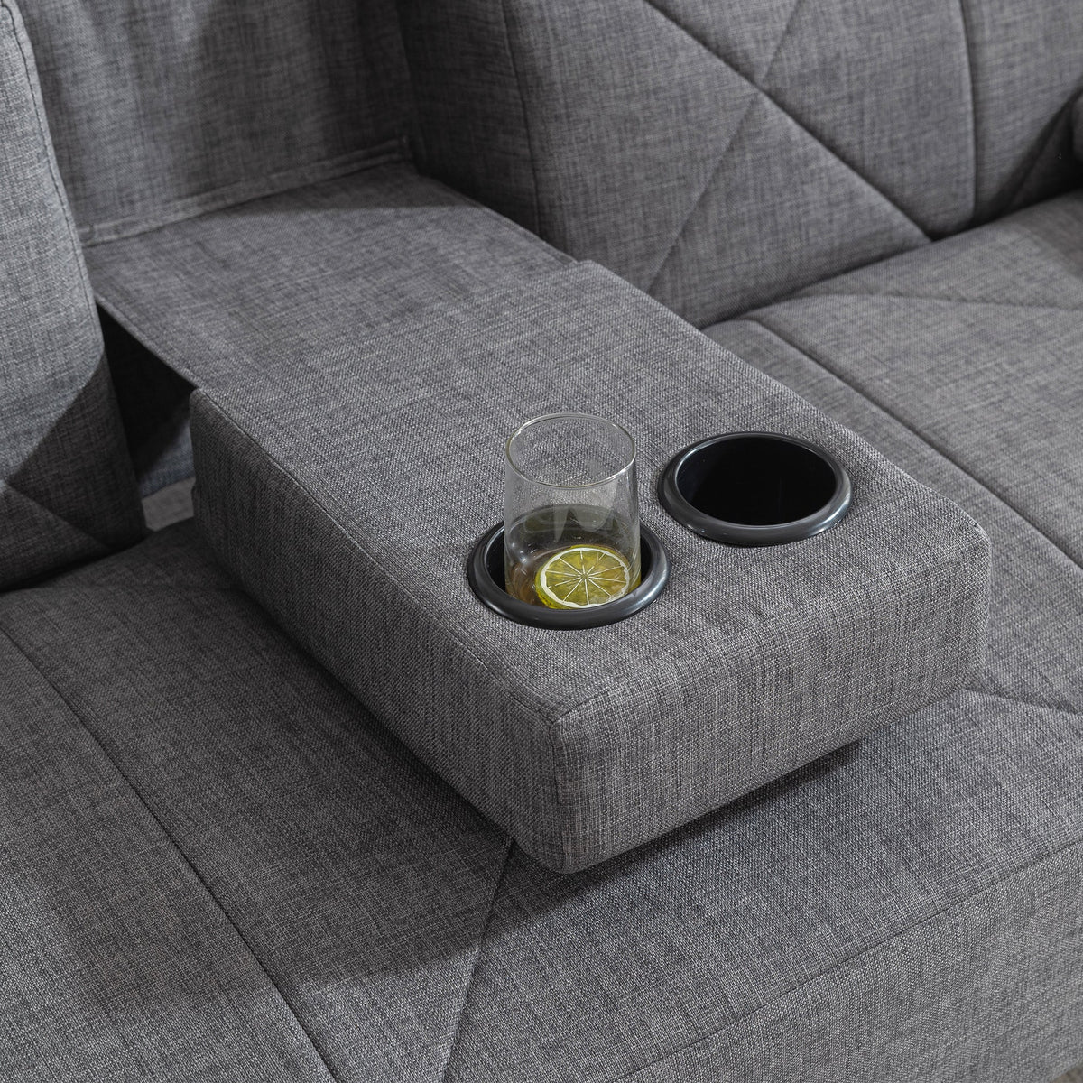 Gray Linen Convertible Folding Futon Sofa Bed with Removable Armrests R16984