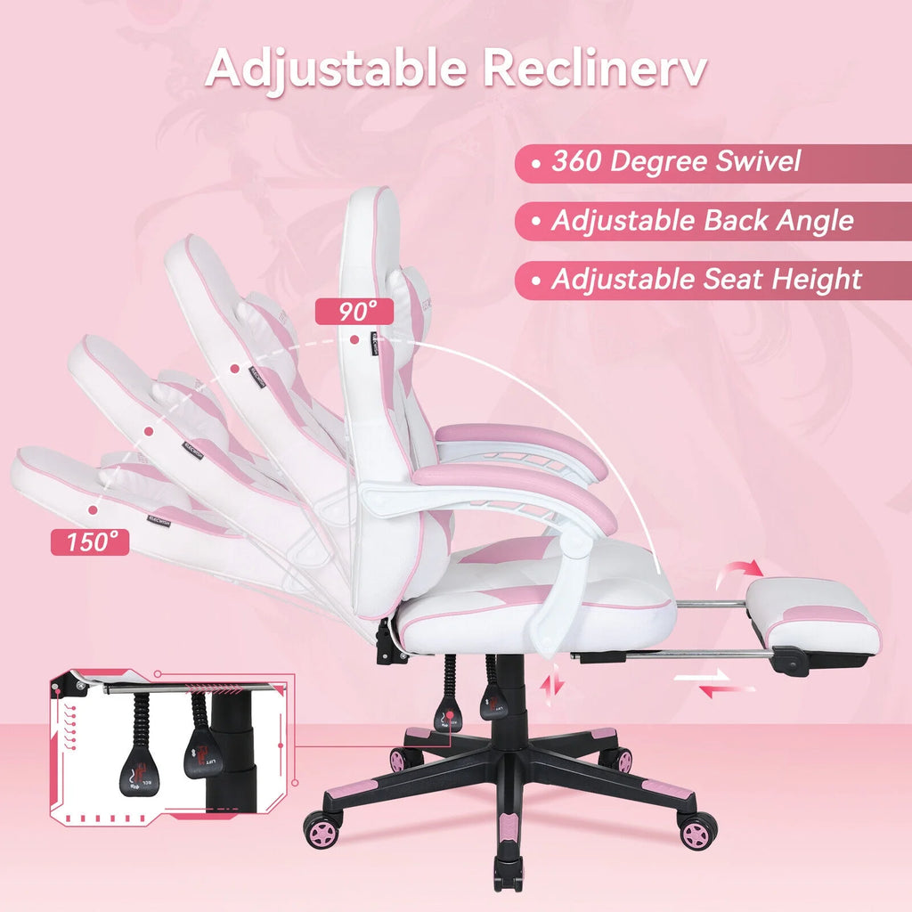 Pink Ergonomic Reclining Gaming Chair with Footrest K925833