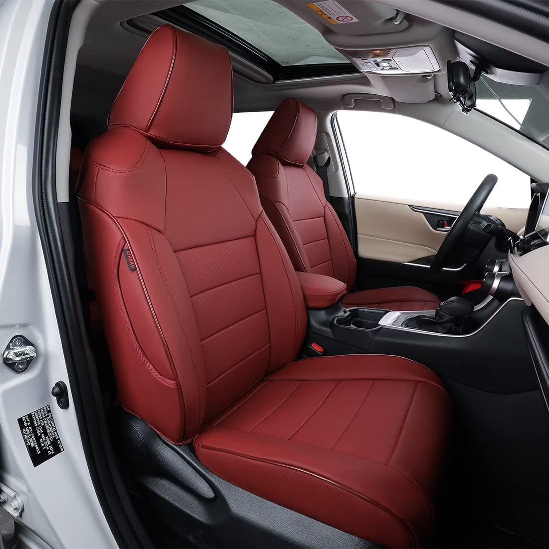 Burgundy Leather Full Set Car Seat Covers B825