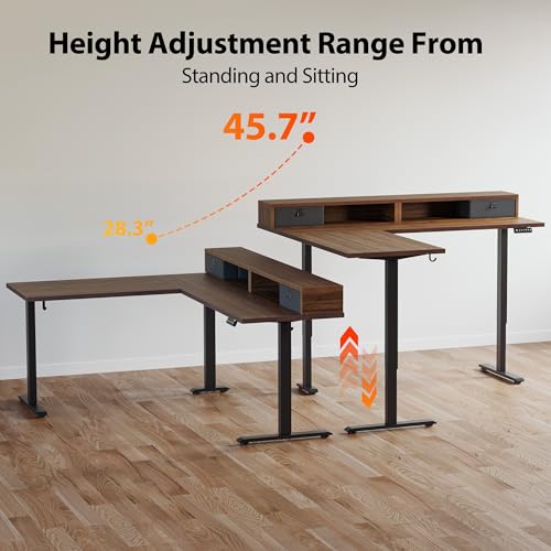 Black L Shaped Electric Standing Desk with 2 Drawers F218657