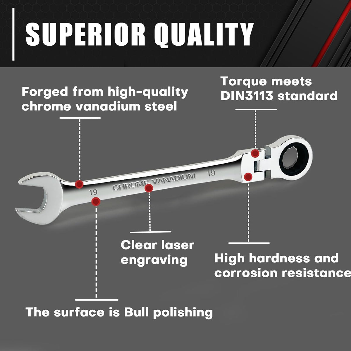 14-Piece 180° Flex-Head Ratcheting Wrench Set Metric 6-19mm 72 Teeth CR-V Steel H661989