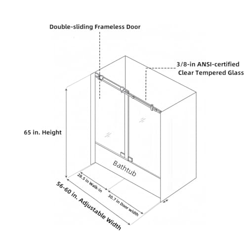 Brushed Nickel Frameless Sliding Tub Door with Clear Tempered Glass W149599
